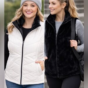 KC Collections Reversible Puffer Vest Faux Fur Lined – Size 2X